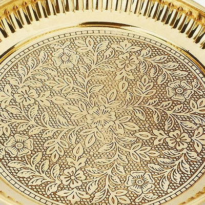 Small Brass Plate | 20cm |Pooja Thali | Engraved Flower Design | Ideal for Puja/Prasad/Dia