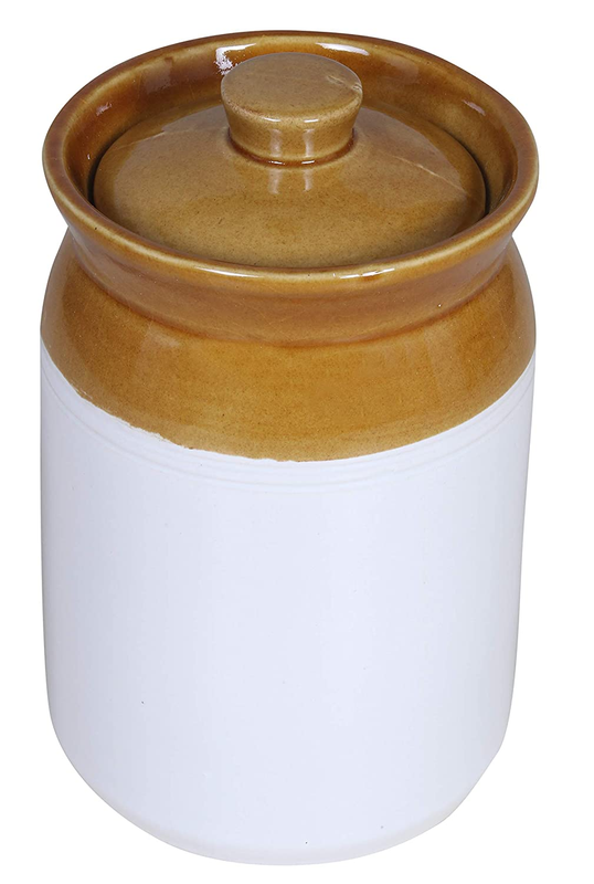 Raj Royal Cream Pottery Hand Paintaed Ceramic Cornichon Storage Jar for Pickle (Cream 2 KG)